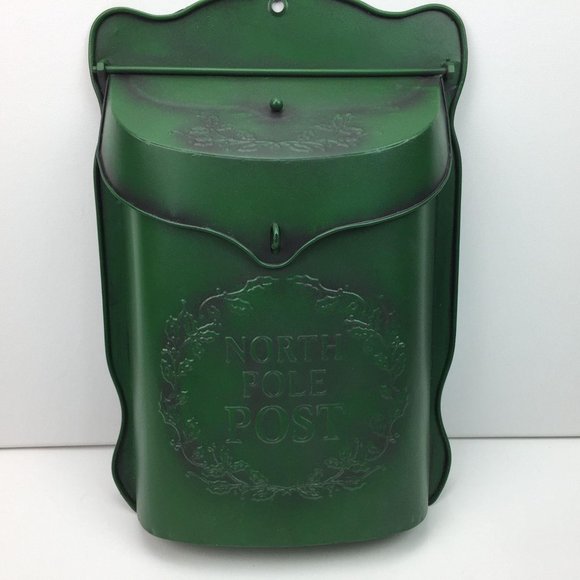 Christmas North Pole Post Green Mail Box Metal Tin - Picture 1 of 14